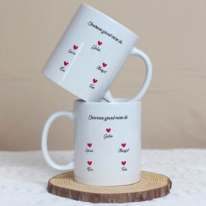 💖 Mug Personnalisé Grand-parent – Cœurs & Prénoms des Petits-Enfants