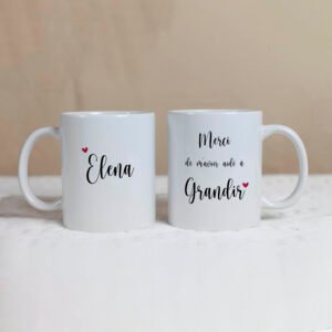 Mug mettant à l'honneur les nounou avec un doux message de remerciement et le prénom de l'enfant