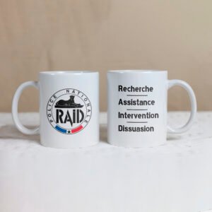 Mug avec l'écusson du RAID et la devise de ce service de la Police Nationale Française