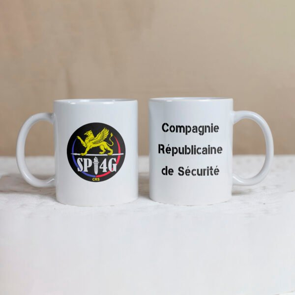 Mug avec l'écusson du SPI4G des CRS et la signification de cette direction de la Police Nationale Française