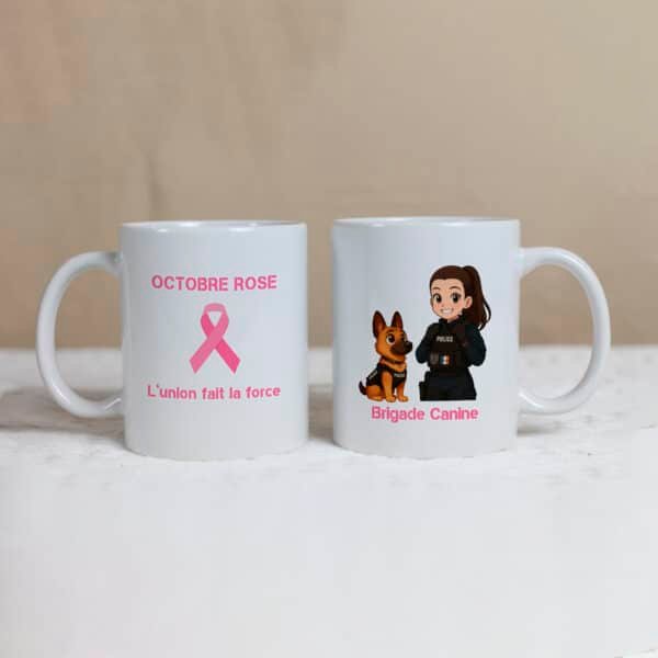 Mug policier brigade canine édition Octobre Rose, cadeau personnalisé pour policiers et proches